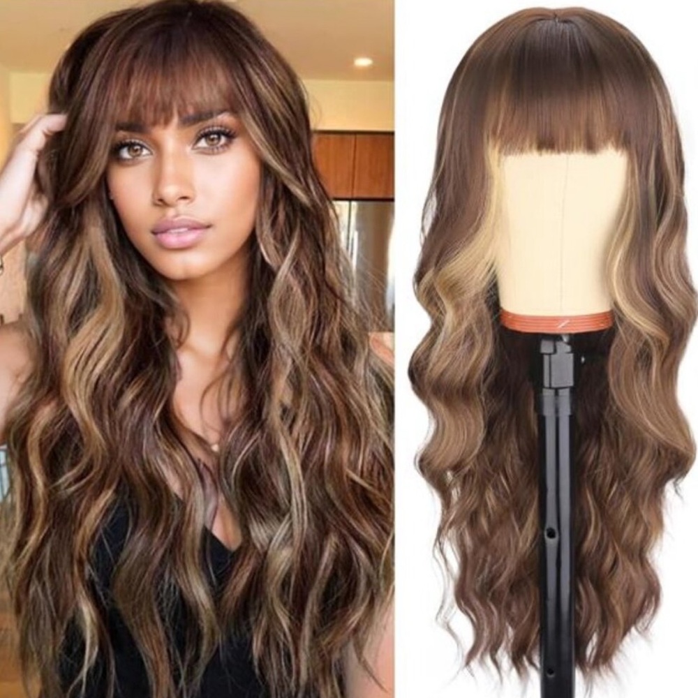 Long Brown Wigs with Bangs 26 Inches